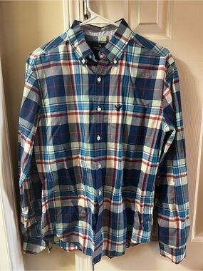 American Eagle Outfitters Blue Multi Plaid Button-Down Shirt